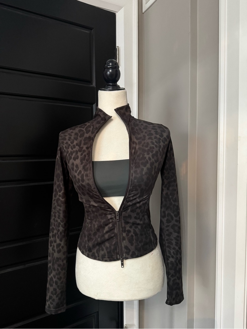 Animal print zip up sweater
